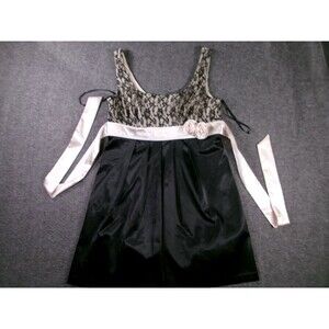 B Wear Dress Womens 13 Black Cream Lace Bodice Satin Sash Rosette Sleeveless